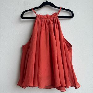 Carolina K 100% Silk High Neck Ruffle Swing Tank Feminine Flirty Top Size Small